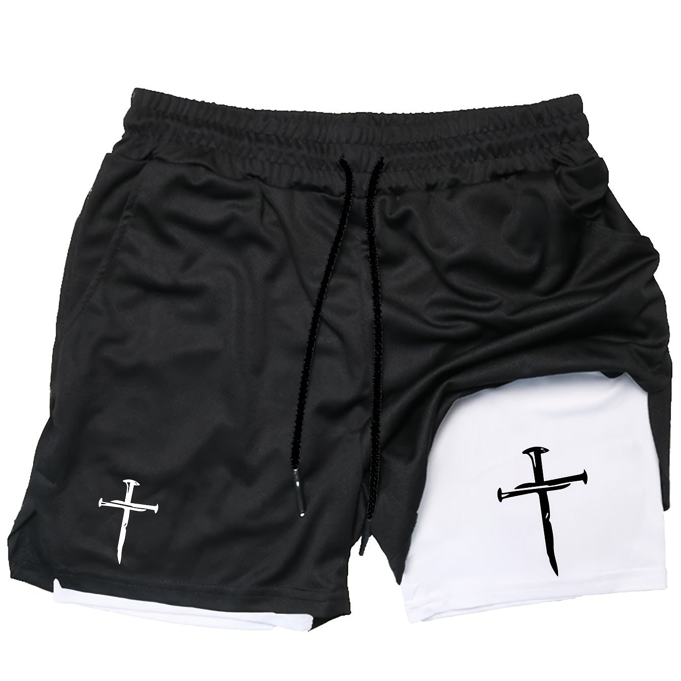 Men’s Anime Double-Print 2-in-1 Training Shorts – Double Layer Quick-Dry Slim Fit Athletic Shorts with Drawstring