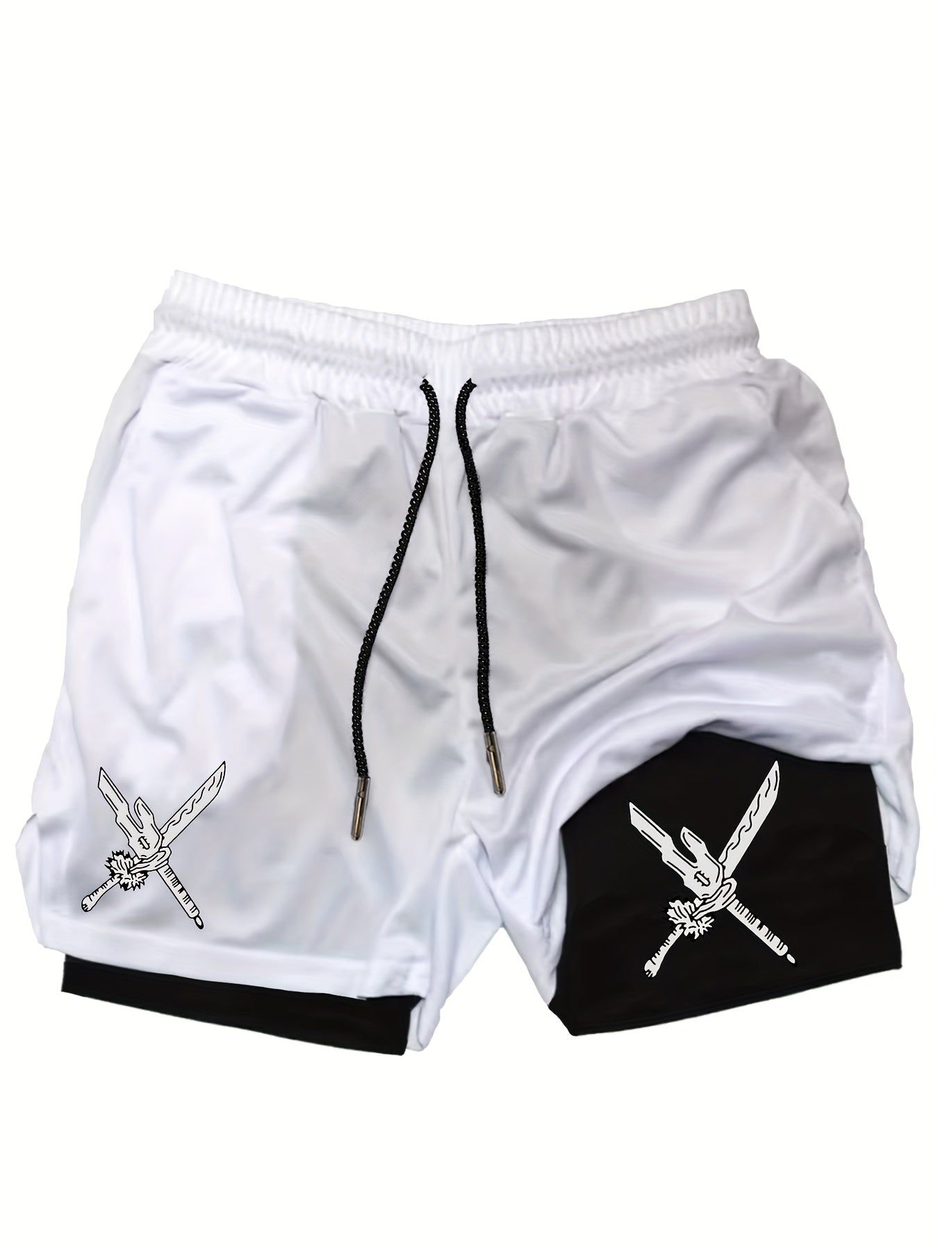 Men’s Double Sword Anime 2-in-1 Sports Shorts – Quick-Dry Double Layer Fitness & Running Shorts