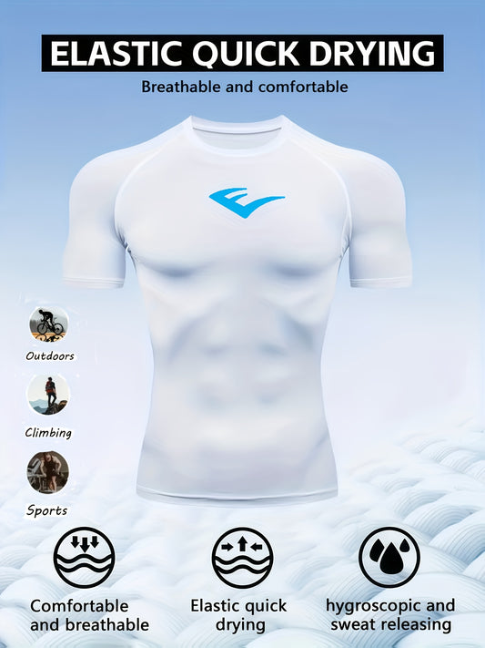 Men’s Breathable Compression T-Shirt – Sweat-Wicking Stretch Fit Muscle-Contour Workout Top with Printed Design