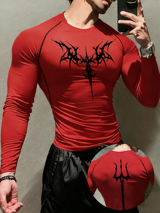 Men’s Gothic Trident & Thorn Compression Long Sleeve Shirt – Sweat-Wicking Tight-Fit Training Top for Gym & Outdoor Workouts