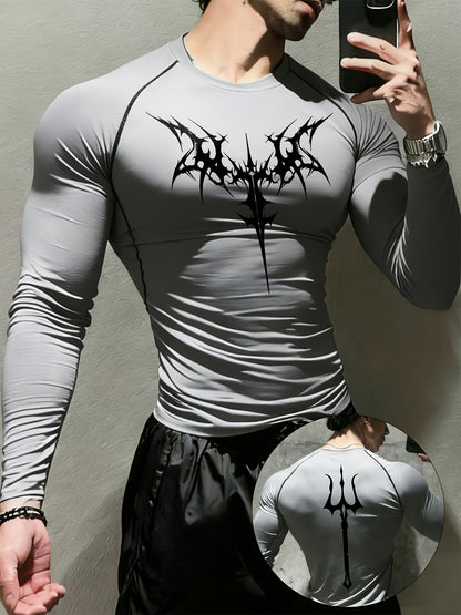 Men’s Gothic Trident & Thorn Compression Long Sleeve Shirt – Sweat-Wicking Tight-Fit Training Top for Gym & Outdoor Workouts