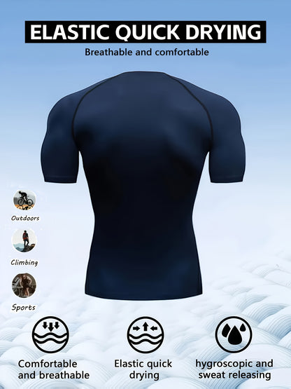 Men’s Breathable Compression T-Shirt – Sweat-Wicking Stretch Fit Muscle-Contour Workout Top with Printed Design