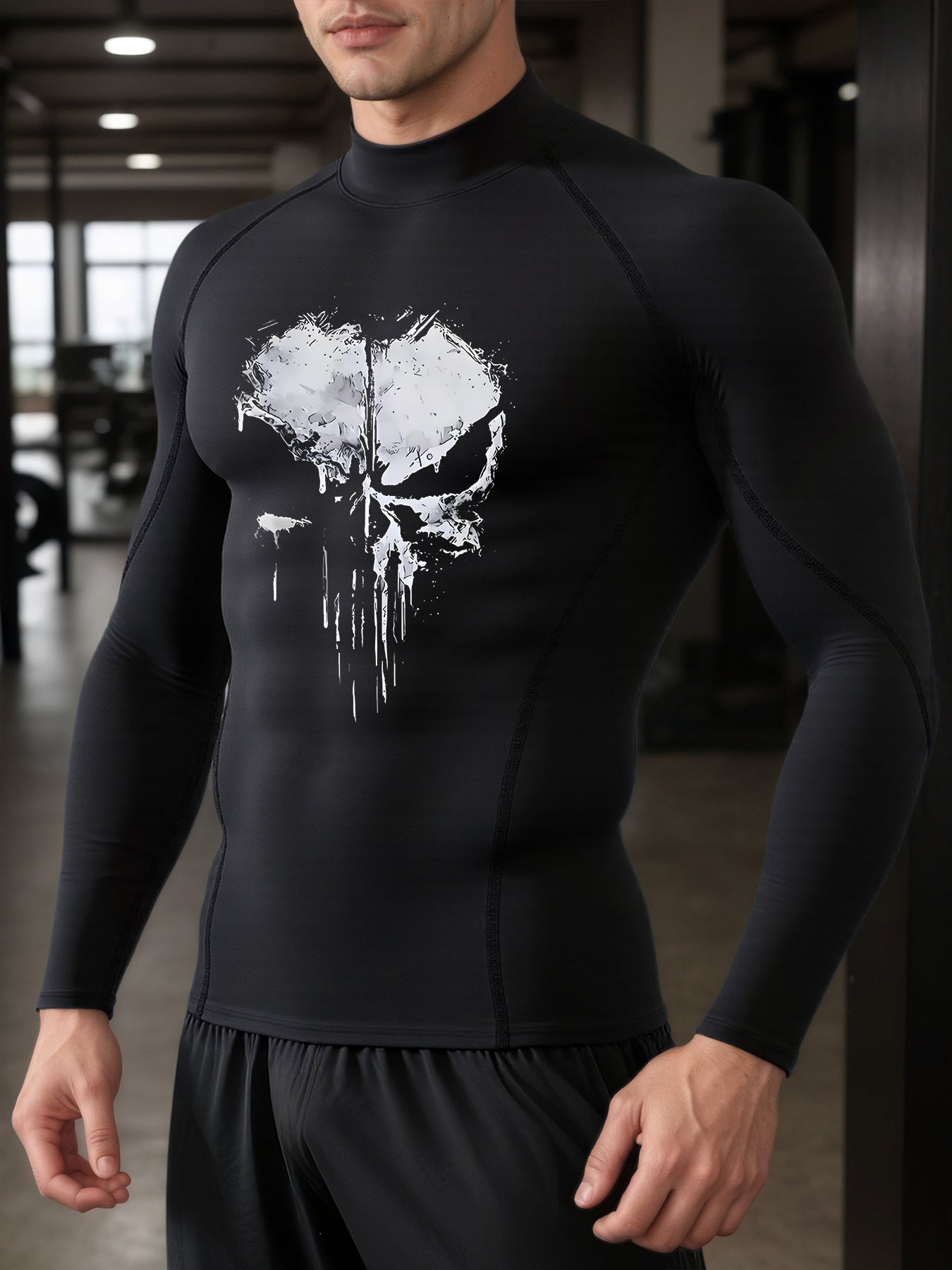 Marvel Punisher High-Neck Quick-Dry Long Sleeve Compression Shirt