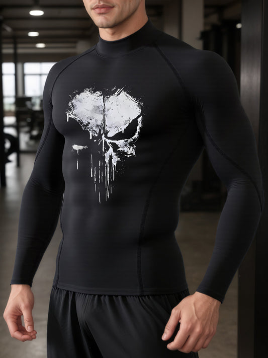 Marvel Punisher High-Neck Quick-Dry Long Sleeve Compression Shirt