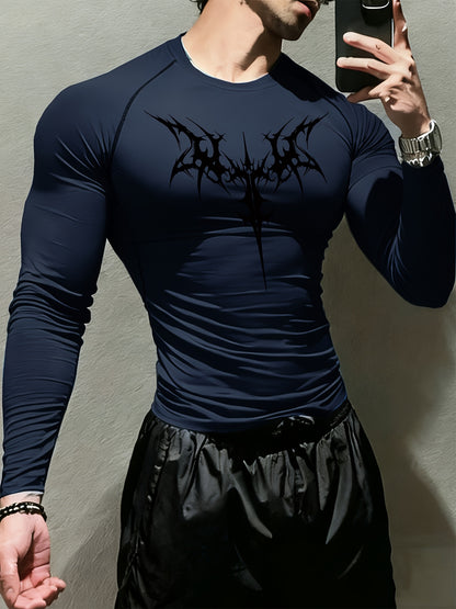 Men’s Gothic Trident & Thorn Compression Long Sleeve Shirt – Sweat-Wicking Tight-Fit Training Top for Gym & Outdoor Workouts