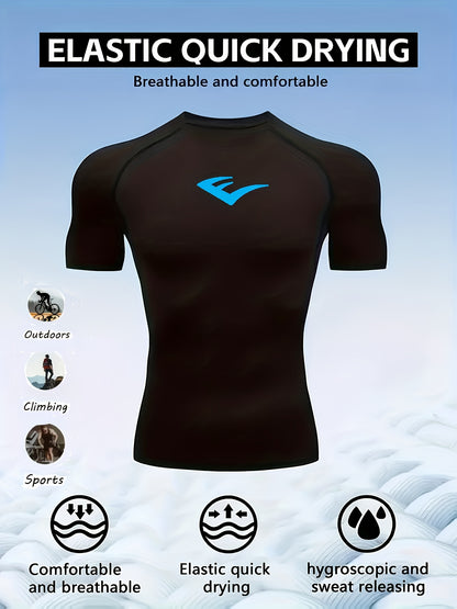Men’s Breathable Compression T-Shirt – Sweat-Wicking Stretch Fit Muscle-Contour Workout Top with Printed Design