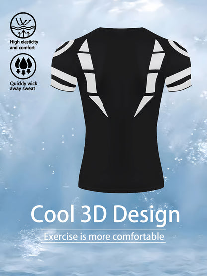 Men’s 3D Print Slim Fit Workout T-Shirt – Breathable Stretch Athletic Tee for Gym, Running & Cycling