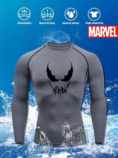 Marvel Spider-Venom Long Sleeve Compression Shirt – Men’s Breathable Performance Training Top