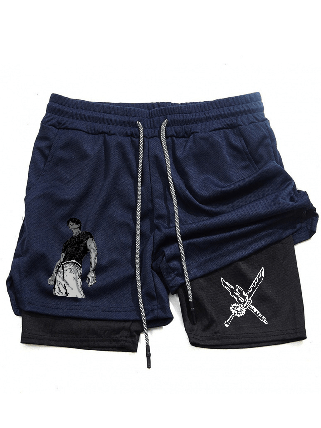 Men’s Anime-Inspired 2-in-1 Training Shorts – Versatile Double Layer Fitness Performance Shorts