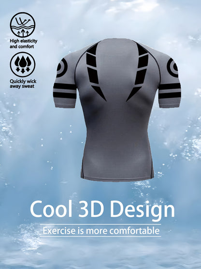 Men’s 3D Print Slim Fit Workout T-Shirt – Breathable Stretch Athletic Tee for Gym, Running & Cycling