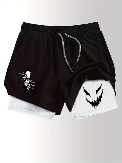 Men’s Printed 2-in-1 Fitness Shorts – Double Layer Quick-Dry Gym & Running Performance Shorts