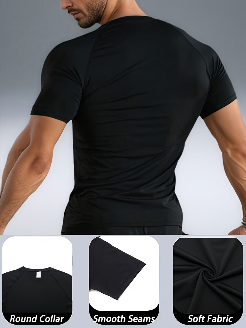Men’s Breathable Compression T-Shirt – Sweat-Wicking Stretch Fit Muscle-Contour Workout Top with Printed Design
