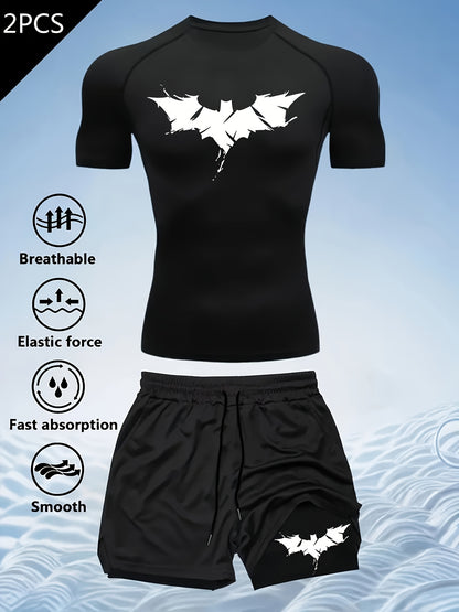 Men’s Outdoor Performance 2-Piece Set – Quick-Dry T-Shirt & 2-in-1 Double Layer Training Shorts