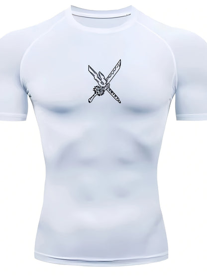 Men’s Anime Graphic Quick-Dry Compression Workout Shirt