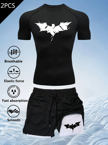 Men’s Outdoor Performance 2-Piece Set – Quick-Dry T-Shirt & 2-in-1 Double Layer Training Shorts