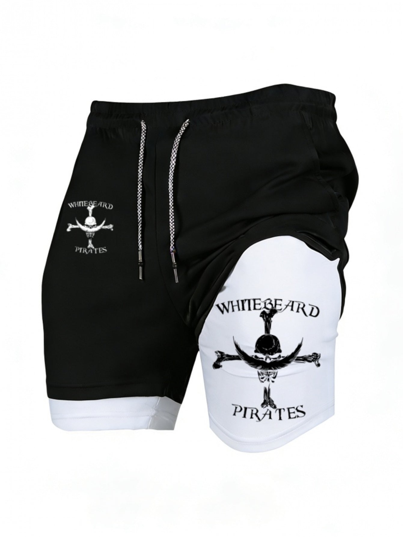 Men’s Quick-Dry 2-in-1 Compression Shorts – Anime Manga Print Double-Layer Gym & Training Shorts with Pockets