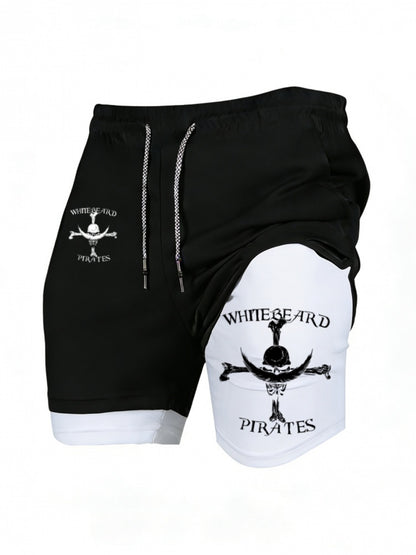 Men’s Quick-Dry 2-in-1 Compression Shorts – Anime Manga Print Double-Layer Gym & Training Shorts with Pockets