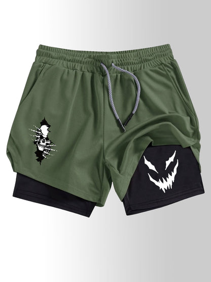 Men’s Printed 2-in-1 Fitness Shorts – Double Layer Quick-Dry Gym & Running Performance Shorts
