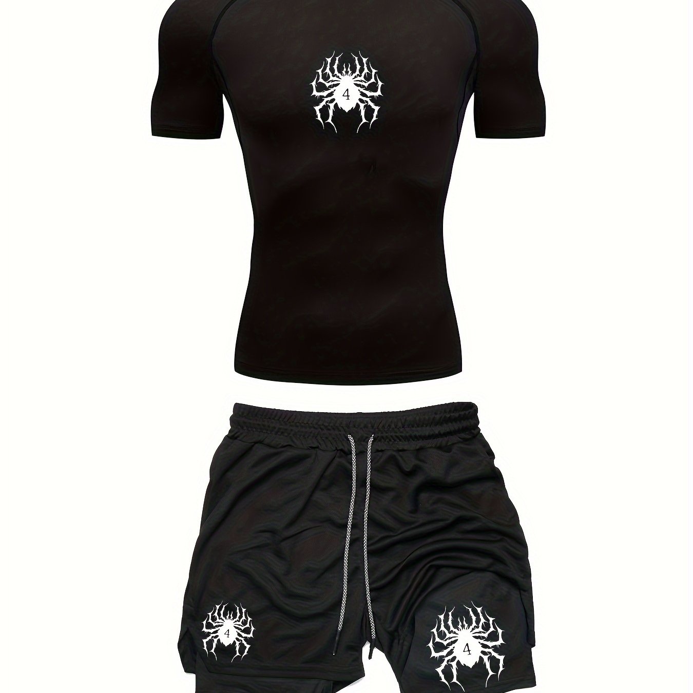 Men’s Red & Black 2-Piece Summer Set – Breathable Loose-Fit T-Shirt & Sports Shorts