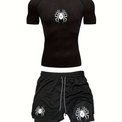 Men’s Red & Black 2-Piece Summer Set – Breathable Loose-Fit T-Shirt & Sports Shorts
