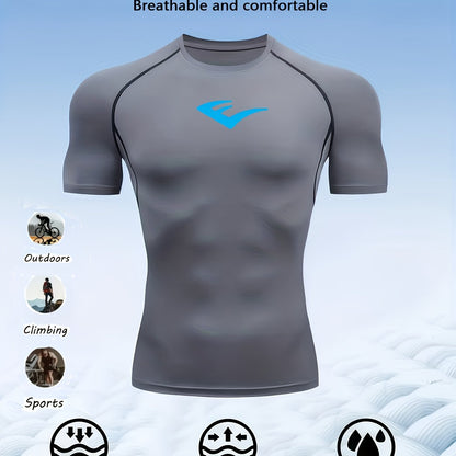 Men’s Breathable Compression T-Shirt – Sweat-Wicking Stretch Fit Muscle-Contour Workout Top with Printed Design