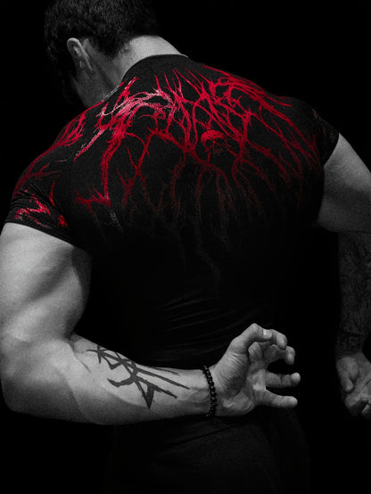 Men’s Red & Black 2-Piece Summer Set – Breathable Loose-Fit T-Shirt & Sports Shorts