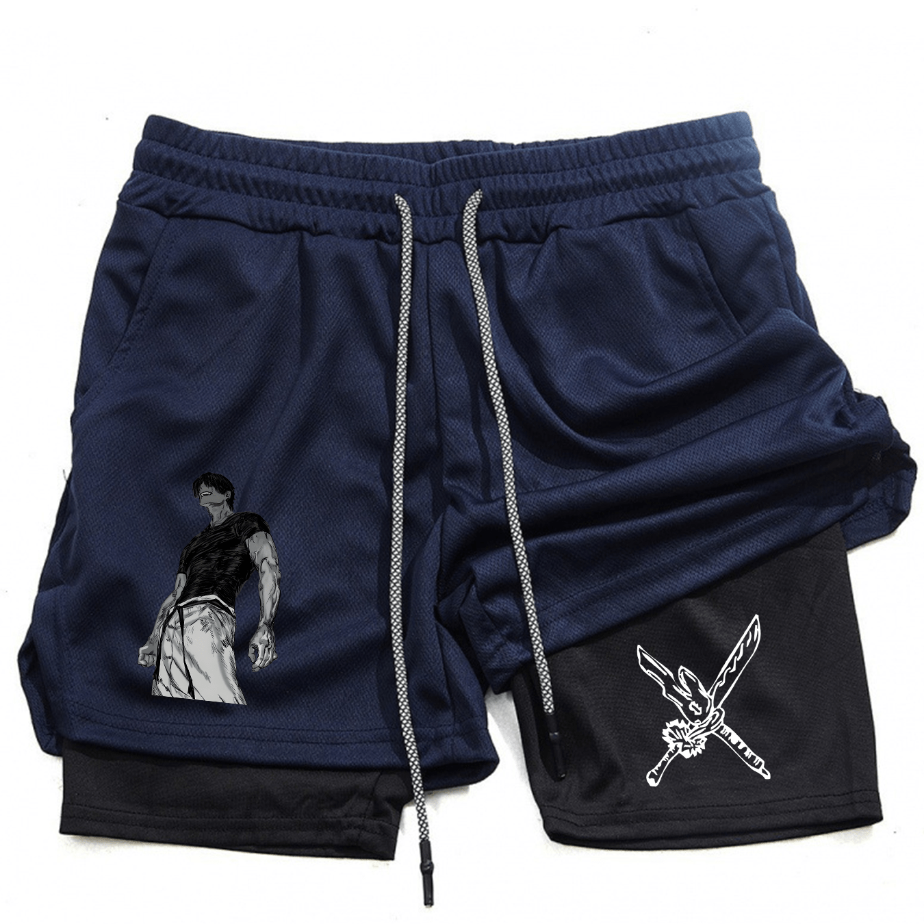 Men’s Anime-Inspired 2-in-1 Training Shorts – Versatile Double Layer Fitness Performance Shorts