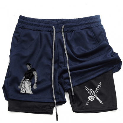 Men’s Anime-Inspired 2-in-1 Training Shorts – Versatile Double Layer Fitness Performance Shorts