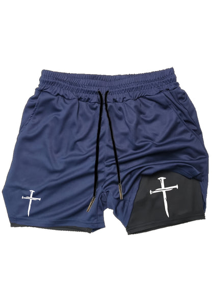 Men’s Anime Double-Print 2-in-1 Training Shorts – Double Layer Quick-Dry Slim Fit Athletic Shorts with Drawstring