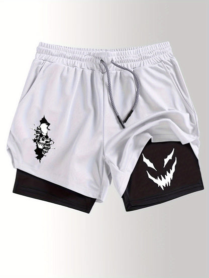 Men’s Printed 2-in-1 Fitness Shorts – Double Layer Quick-Dry Gym & Running Performance Shorts