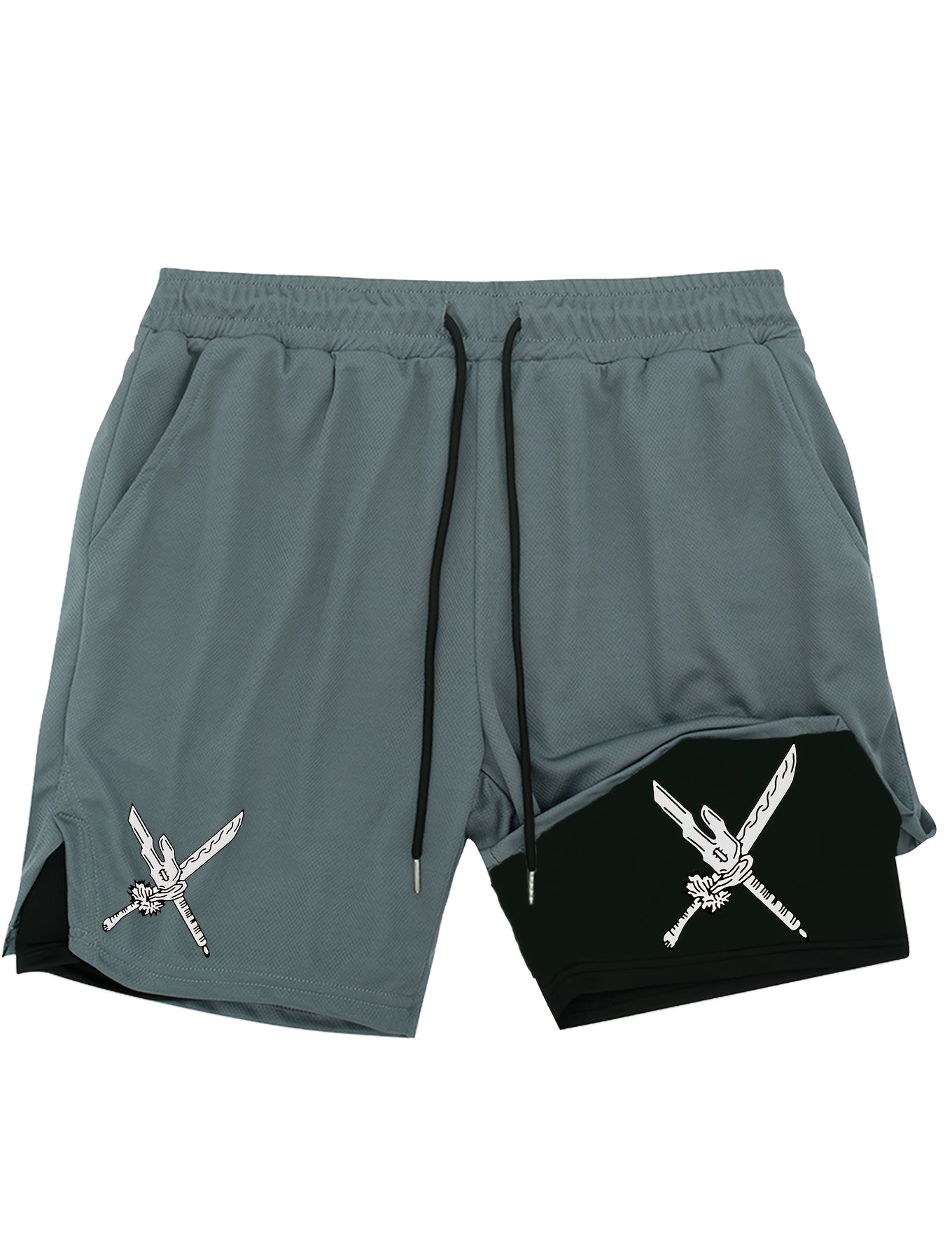 Men’s Double Sword Anime 2-in-1 Sports Shorts – Quick-Dry Double Layer Fitness & Running Shorts