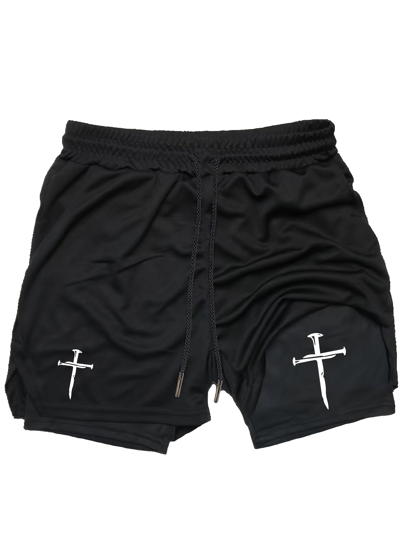 Men’s Anime Double-Print 2-in-1 Training Shorts – Double Layer Quick-Dry Slim Fit Athletic Shorts with Drawstring