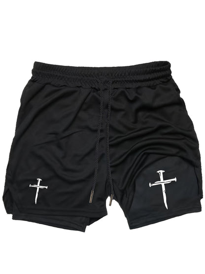 Men’s Anime Double-Print 2-in-1 Training Shorts – Double Layer Quick-Dry Slim Fit Athletic Shorts with Drawstring