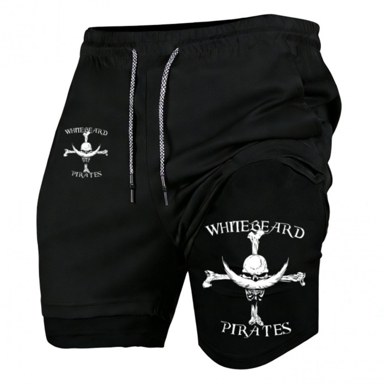 Men’s Quick-Dry 2-in-1 Compression Shorts – Anime Manga Print Double-Layer Gym & Training Shorts with Pockets