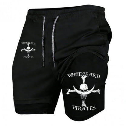 Men’s Quick-Dry 2-in-1 Compression Shorts – Anime Manga Print Double-Layer Gym & Training Shorts with Pockets