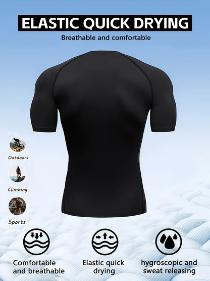 Men’s Breathable Compression T-Shirt – Sweat-Wicking Stretch Fit Muscle-Contour Workout Top with Printed Design