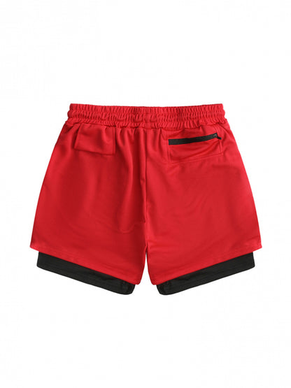 Men’s Quick-Dry 2-in-1 Compression Shorts – Anime Manga Print Double-Layer Gym & Training Shorts with Pockets