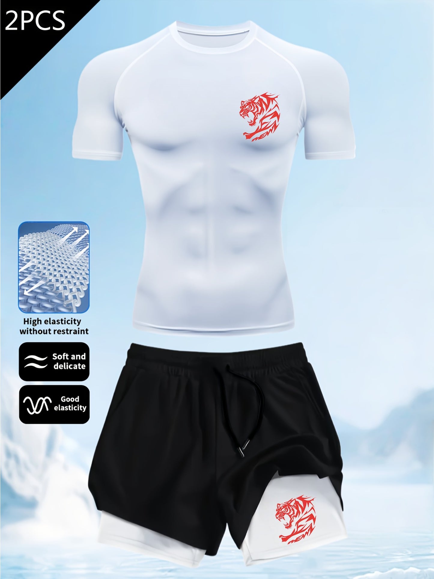 Men’s Slim-Fit 2-Piece Gym Set – Quick-Dry Performance T-Shirt & 2-in-1 Double Layer Training Shorts