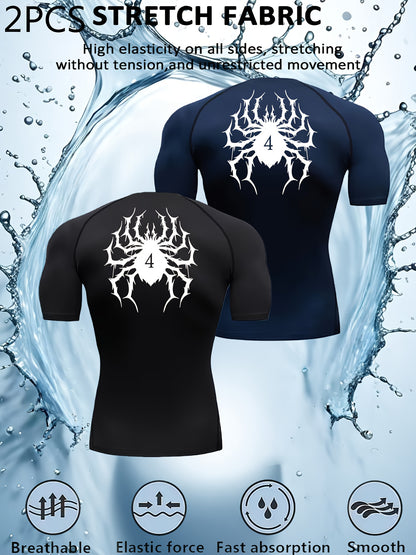 2-Pack Spider Compression Fitness Shirts – Quick-Dry Muscle Fit