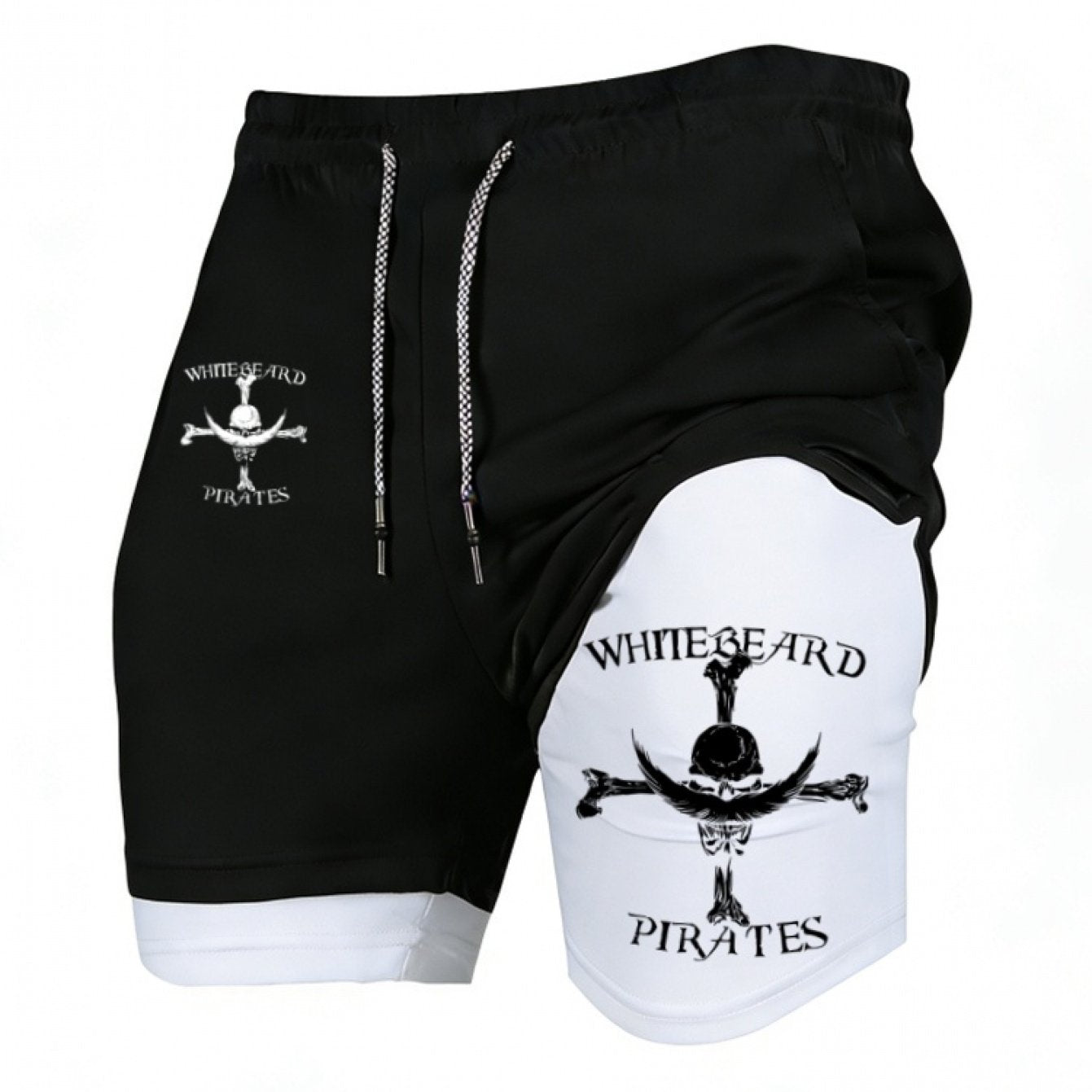 Men’s Quick-Dry 2-in-1 Compression Shorts – Anime Manga Print Double-Layer Gym & Training Shorts with Pockets