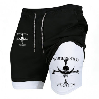 Men’s Quick-Dry 2-in-1 Compression Shorts – Anime Manga Print Double-Layer Gym & Training Shorts with Pockets