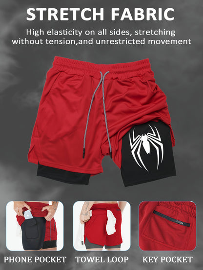 Men’s Marvel Spider‑Man Quick-Dry Sports Shorts – Double-Layer Training Shorts with Multi-Pockets