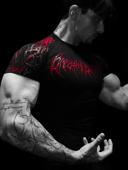 Men’s Red & Black 2-Piece Summer Set – Breathable Loose-Fit T-Shirt & Sports Shorts