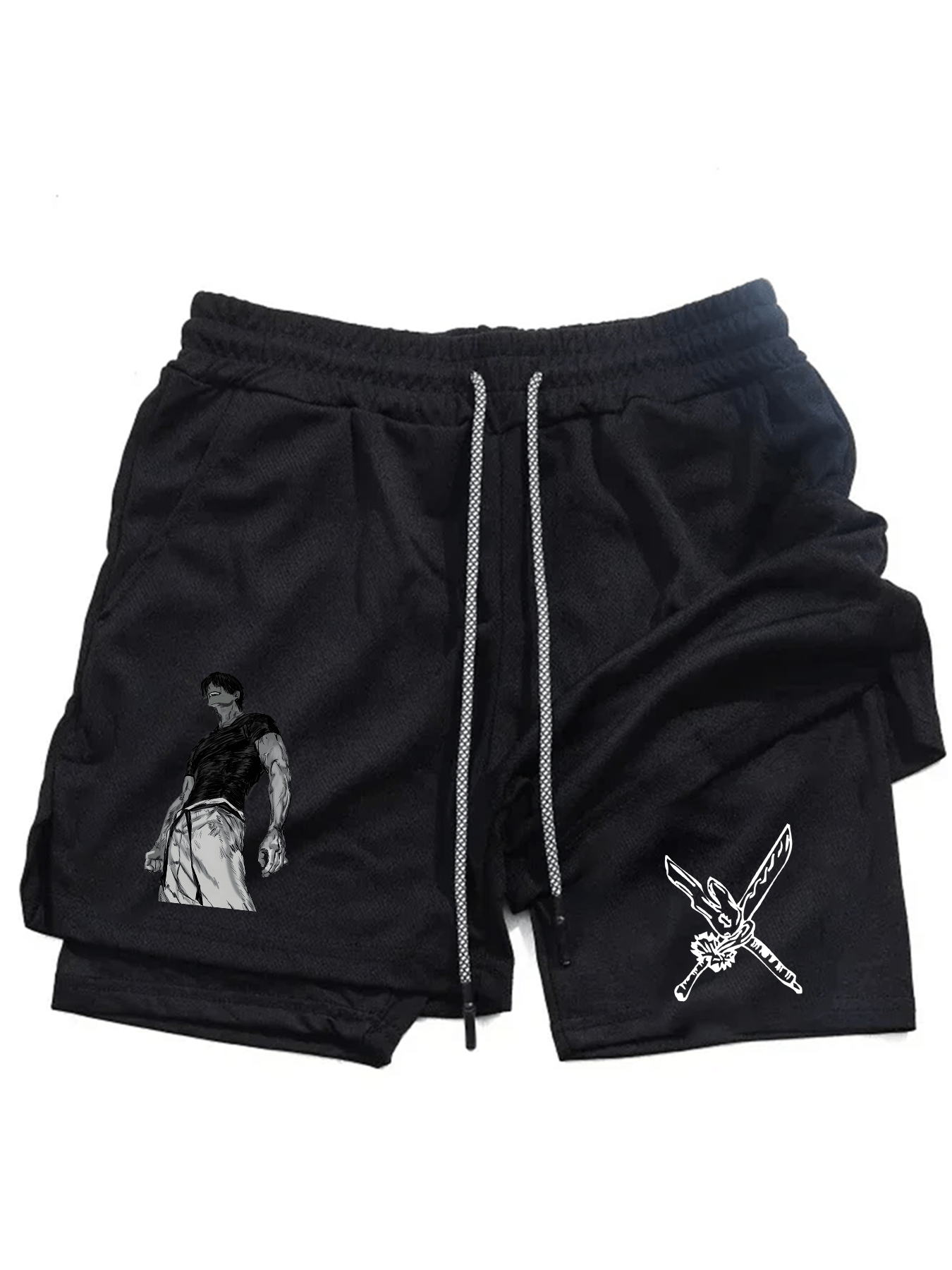 Men’s Anime-Inspired 2-in-1 Training Shorts – Versatile Double Layer Fitness Performance Shorts