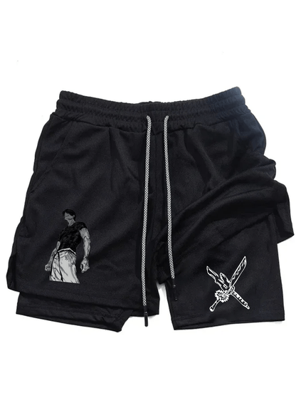 Men’s Anime-Inspired 2-in-1 Training Shorts – Versatile Double Layer Fitness Performance Shorts