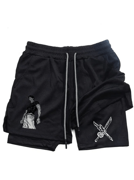 Men’s Anime-Inspired 2-in-1 Training Shorts – Versatile Double Layer Fitness Performance Shorts