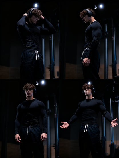 Men’s Gothic Trident & Thorn Compression Long Sleeve Shirt – Sweat-Wicking Tight-Fit Training Top for Gym & Outdoor Workouts