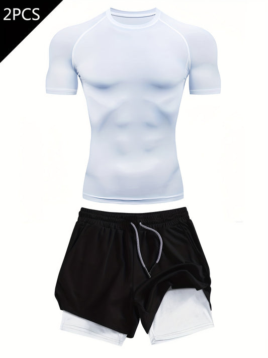 Men’s Minimalist 2-Piece Performance Set – High-Elastic Quick-Dry T-Shirt & 2-in-1 Training Shorts