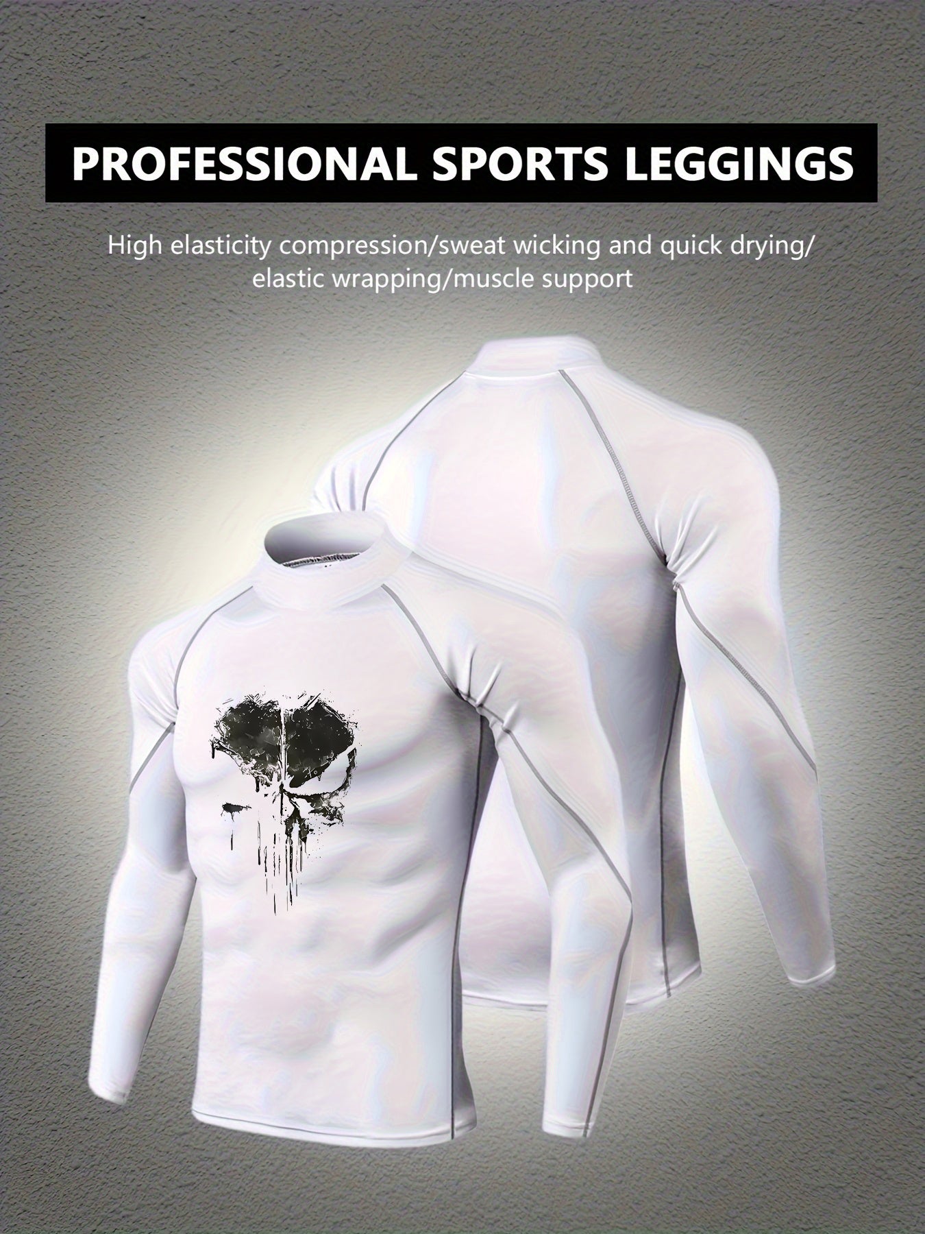 Marvel Punisher High-Neck Quick-Dry Long Sleeve Compression Shirt