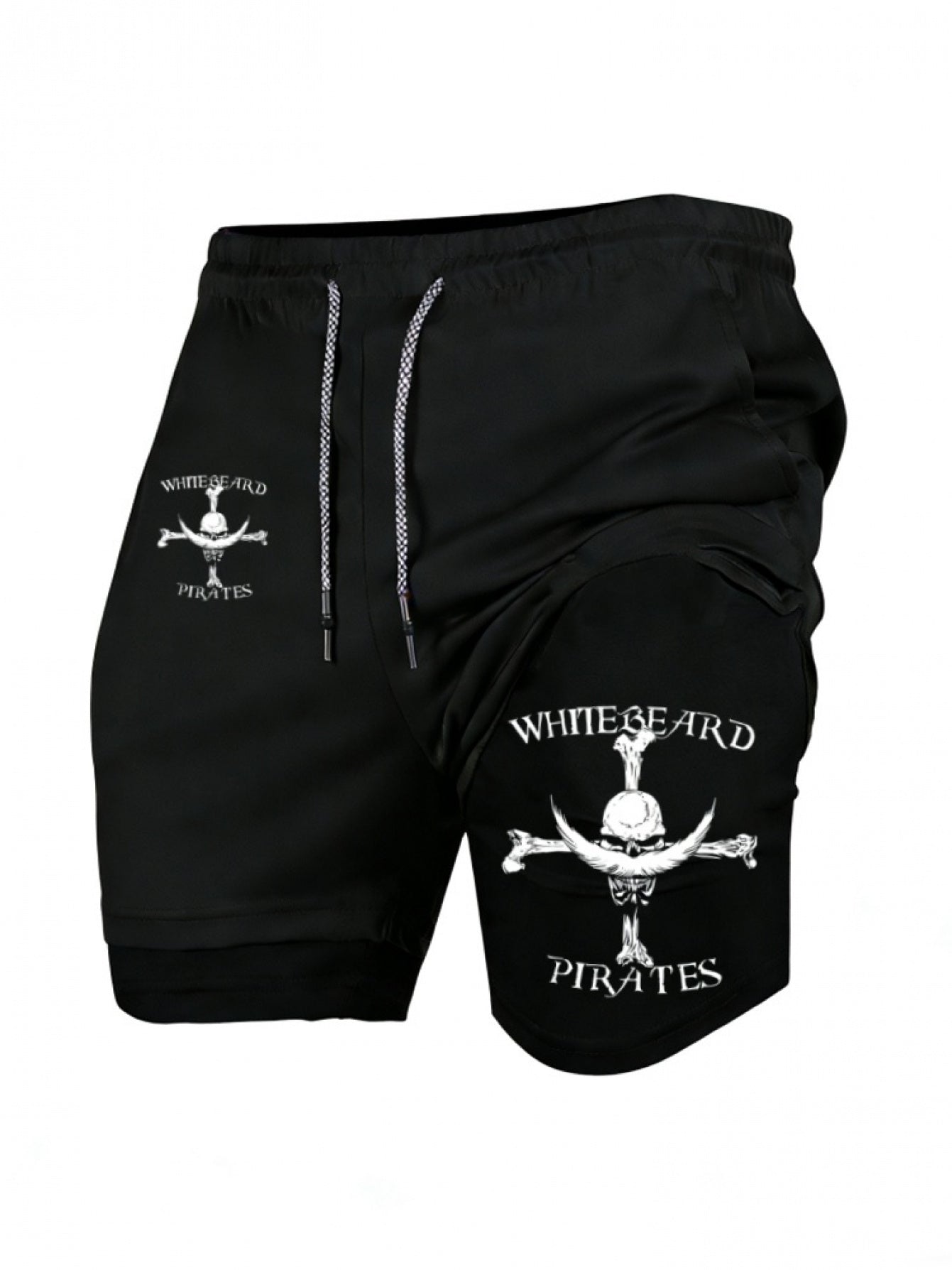 Men’s Quick-Dry 2-in-1 Compression Shorts – Anime Manga Print Double-Layer Gym & Training Shorts with Pockets
